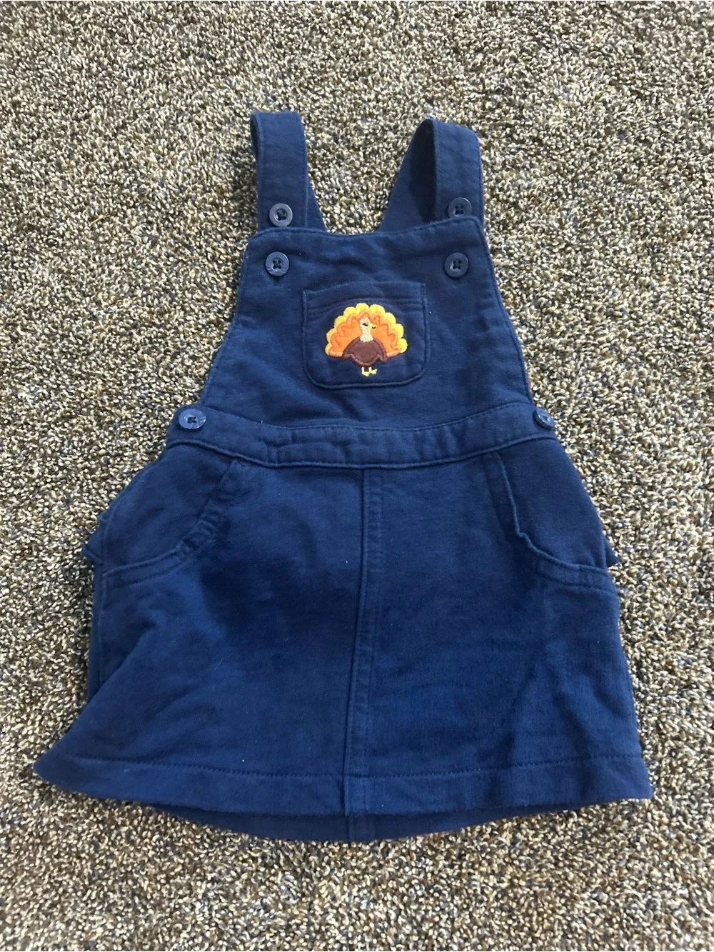 Carter’s 6 months girls navy blue embroidered turkey overall dress Thanksgiving